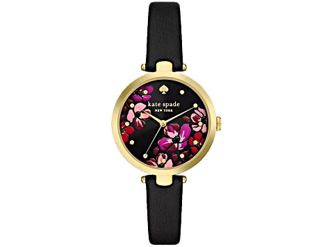 Kate Spade Holland 34mm Black Leather Strap Black Floral Dial