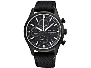 Seiko Classic 42mm Black Fabric Strap Chronograph Quartz Watch
