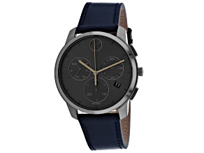 Movado Bold 40mm Blue Leather Strap Gray Dial Chronograph Quartz Watch