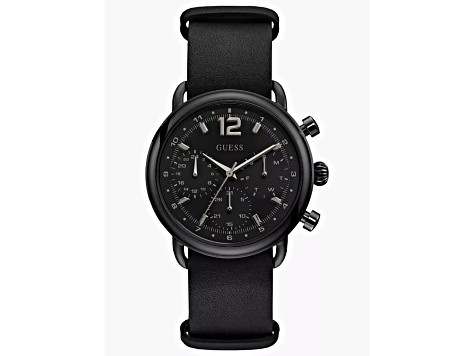 Guess Men's Outback Black Leather Strap Watch