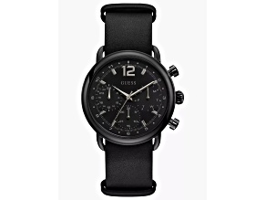 Guess Men's Outback Black Leather Strap Watch
