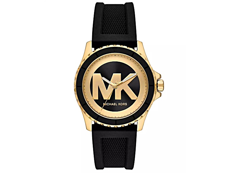 Michael Kors Black Silicone Strap Watch with Gold Case and MK Logo Dial Michael Kors Men main image 3