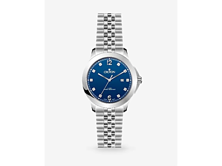 Croton Decider Stainless Steel Watch with Blue Dial and Diamond