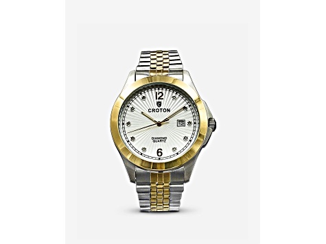 Gold Skeleton Croton Cheap Men's Skeleton Watches Croton Decider Two-tone  Stainless Steel Watch With White Dial And Diamond Markers