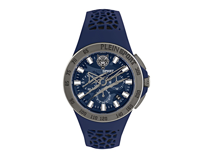 Thunderstorm Mens Watch 43MM IP Gunmetal Case Camouflage Guilloché Dial Silicone Strap