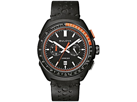 Bulova Racer Chronograph 42mm Black Leather Strap Black Dial Quartz ...