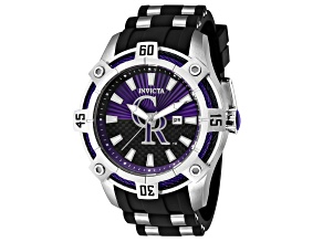 Invicta MLB 52mm Purple, Black Dial Silicone, Stainless Steel Band Quartz Watch