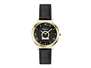 Minuetto Womens Watch 36MM IP Yellow Case Black Guilloché Dial  Strap