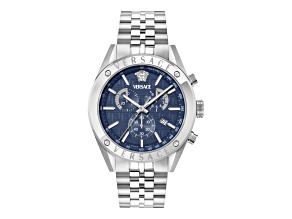 Versace Athletic Chrono Mens Watch 44MM Stainless Steel Case Blue Guilloche Dial Bracelet