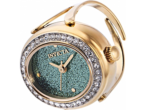 Invicta Mini 24mm Green Dial Yellow Stainless Steel Band Quartz Ring Watch