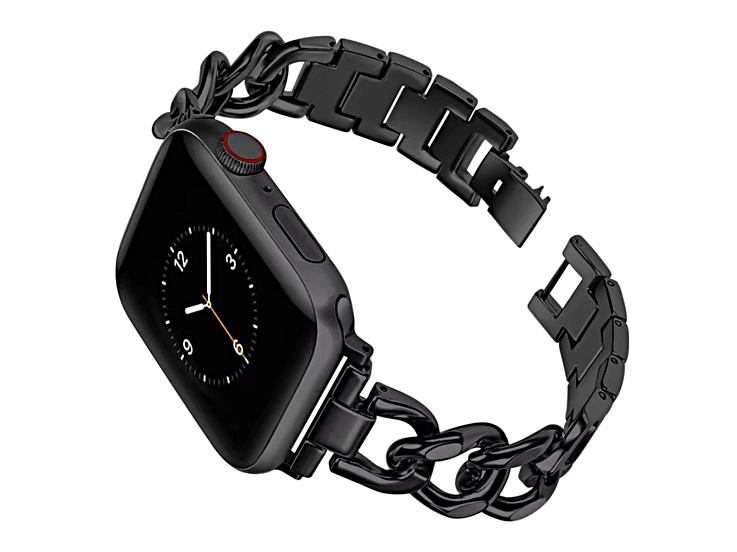 Black Stainless Steel Link Bracelet Style Apple Watch Band (38-40-41mm). Watch Not Included.