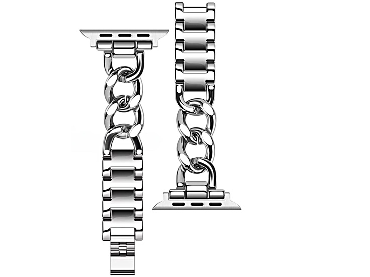 White Stainless Steel Link Bracelet Style Apple Watch Band (38-40-41mm). Watch Not Included.