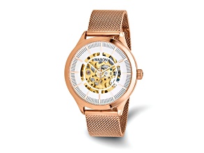 Mason Stainless Steel Rose IP Skeleton Movement Mesh Watch