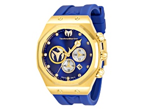 Technomarine Reef 45mm Blue Dial Yellow Accents Blue Silicone Strap Chronograph Quartz Watch