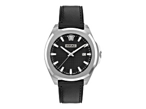 Versace Luxury Mens Watch 42MM Stainless Steel Case Black Guilloche Dial Strap