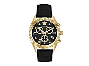 Greca Chrono Watch 40MM Yellow Case Black Guilloché Dial Calf Leather Strap