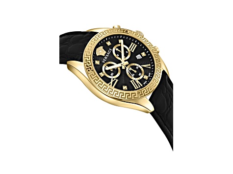 Greca Chrono Watch 40MM Yellow Case Black Guilloché Dial  display picture 3