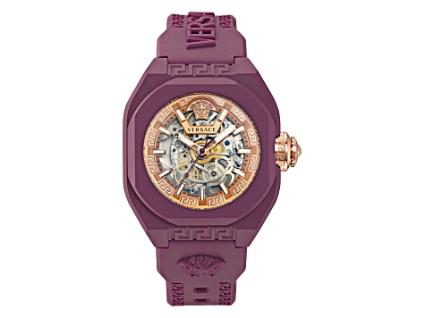 V-Legend Watch 42MM Burgundy Ecoceramic Case Rose Skeleton Dial
