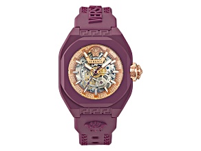V-Legend Watch 42MM Burgundy Ecoceramic Case Rose Skeleton Dial Recycled PU Strap