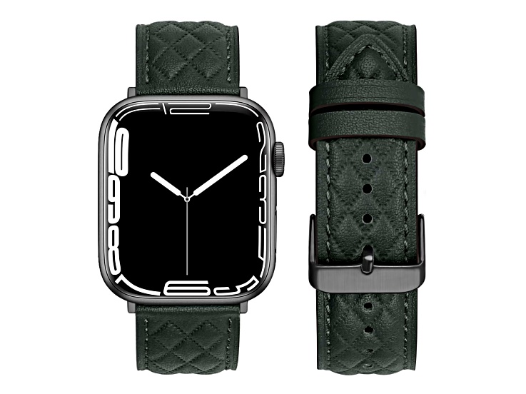 Green Quilted Leather Apple Watch Band with Buckle (42-44-45mm). Band Only, Watch Not Included.