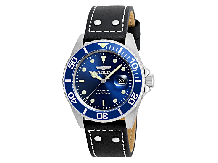 Invicta Pro Diver 43mm Blue Dial Leather Band Quartz Watch