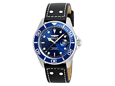 Invicta Pro Diver 43mm Blue Dial Leather Band Quartz Watch