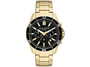 Armani Exchange Spencer 44mm Yellow Stainless Steel Bracelet Black Dial Chronograph Quartz Watch