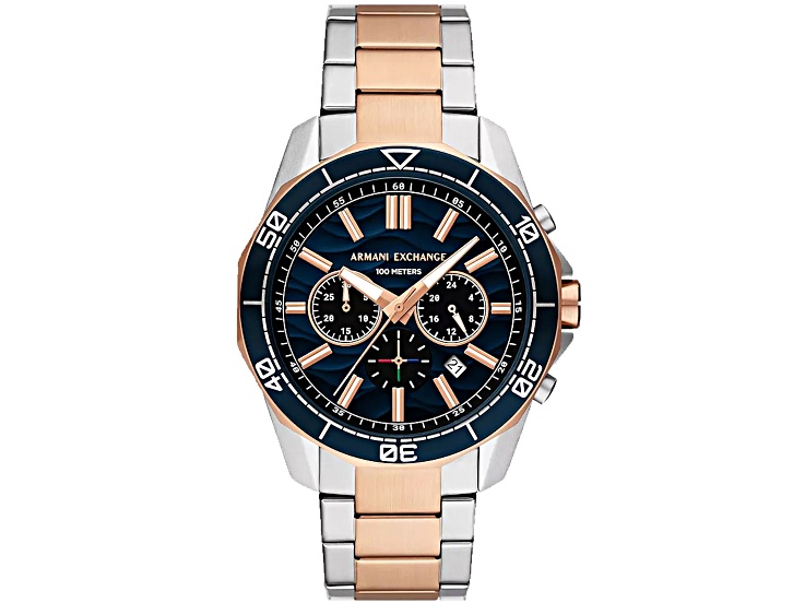 Armani Exchange Spencer 44mm Rose Two-tone Bracelet Navy Blue Dial
