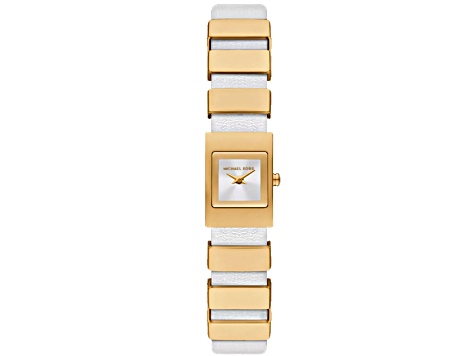 Michael Kors Gold Case Watch with White Dial and Brown Strap Michael Kors Pyper Analog White Dial Brown Leather Strap  main image 3