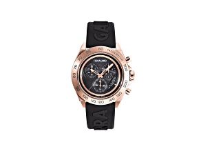Ferragamo Urban Chrono Mens Watch 43MM IP Rose Case Black Guilloché Dial Silicone Strap
