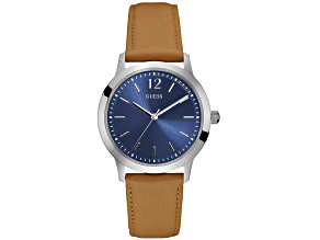 Guess Exchange 40mm Brown Leather Strap Blue Dial Quartz Watch