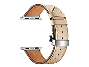 Nude Leather Apple Watch Band with White Buckle (42-44-45-49mm). Band Only, Watch Not Included.