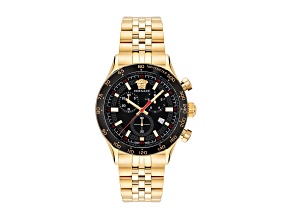 Hellenyium Watch 44mm Yellow Case Black Sunray Dial Yellow Stainless Steel Bracelet