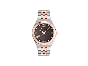 Vega New Mens Watch 40MM TT SS Case Brown Guilloché Dial Two Tone Bracelet