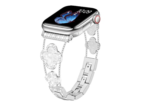 White Crystal with Resin Four Leaf Clover Stainless Steel Apple