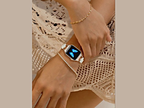 White Crystal with Resin Four Leaf Clover Stainless Steel Apple