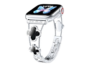 Black Crystal with Resin Four Leaf Clover Stainless Steel Apple Watch Band (38/40/41mm) BAND ONLY