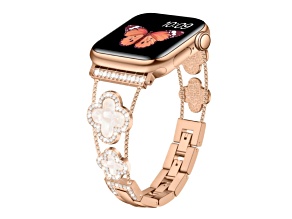 Crystal with Resin Four Leaf Clover Rose Stainless Steel Apple Watch Band (38/40/41mm) BAND ONLY