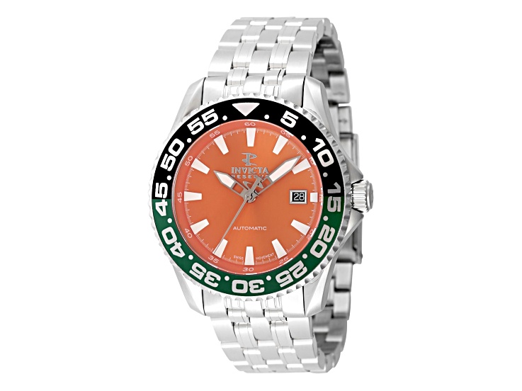 wata Invicta Reserve 44mm Orange Dial Green Bezel Stainless Steel