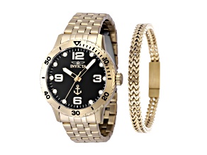 Invicta OCEAN VOYAGE 42mm Black Dial Yellow Stainless Steel Quartz Watch and Bracelet Set