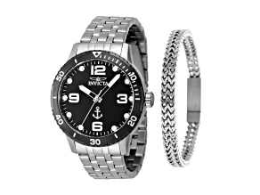 Invicta OCEAN VOYAGE 42mm Black Dial Black Bezel Stainless Steel Quartz Watch and Bracelet Set
