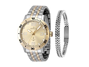 Invicta OCEAN VOYAGE 42mm Yellow Dial Two-tone Stainless Steel Quartz Watch and Bracelet Set