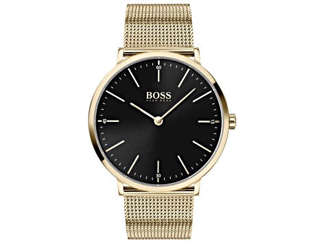 Hugo Boss Men's Horizon Black Dial Yellow Stainless Steel Mesh Strap Watch