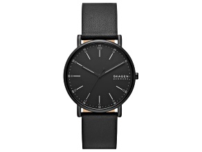 Skagen Signatur 40mm Black Leather Strap Black Dial Quartz Watch