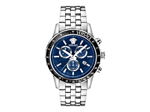 Versace Sport Chrono Mens Watch 44MM Stainless Steel Case Blue Guilloche Dial Bracelet