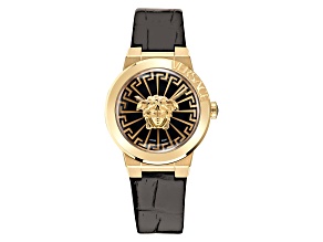 Medusa Infinite Watch 38MM Yellow Case Black Matte Dial Calf Leather Strap