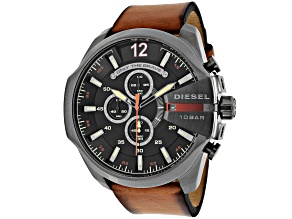 Diesel Mega Chief 54mm Brown Leather Strap Black Dial Chronograph Quartz Watch