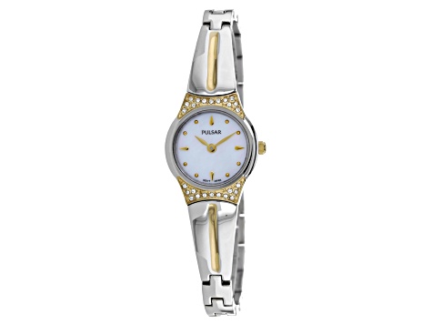 Pulsar Women's Classic White Dial Stainless Steel with Yellow Accents Watch