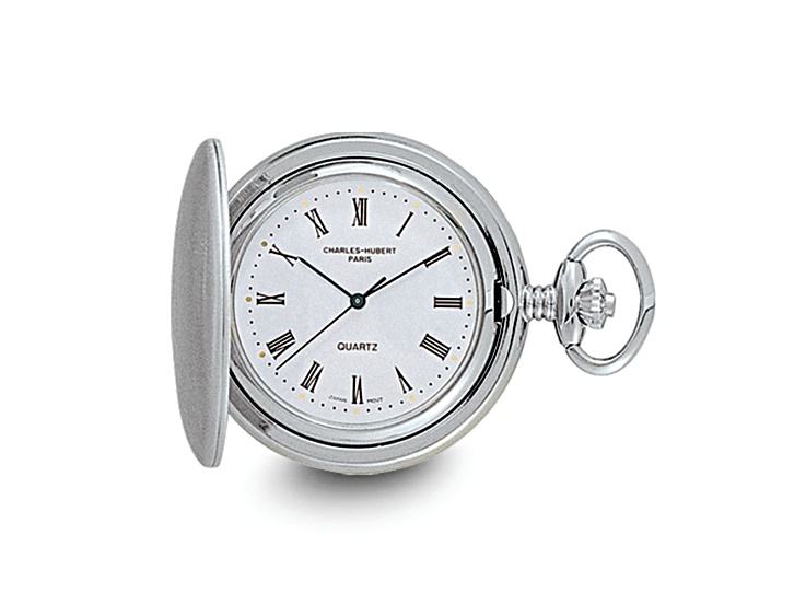 Charles-Hubert Chrome Finish Brass Satin Off White Dial Pocket Watch