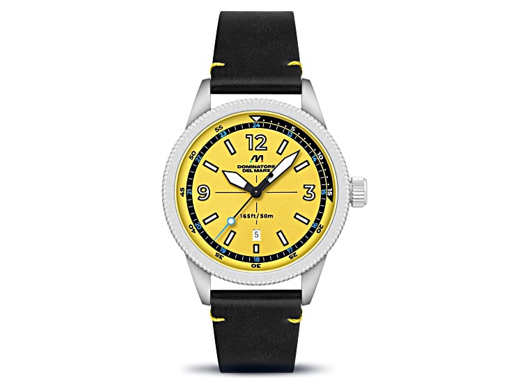 Dominatore Del Mare Aviatore Yellow Dial White Bezel Black Stainless Steel Band Japan Quartz Watch